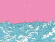 © sasa_elebea - Abstract Vector Illustration of a Pink Night Sky with Light Blue Fluffy Clouda and White Minimalist Stars