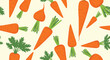 © Earlene - Healthy seamless pattern featuring many fresh orange carrots with vibrant green leaves on a light beige background for vegetable themes.