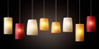 © Space Priest - Assorted pendant lights in warm tones on dark background