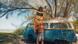 © Dudarev Mikhail - Two men unload surfing boards from the roof of the classic retro bus. Modern hippies travel by retro bus in a search of perfect waves in Brazil