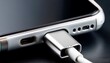 © Amber - close up macro shot of smartphone charging cable connector plugging into device port