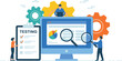 © Shahajan - Business team testing and analyzing data on a computer with gears and clipboard Keywords: testing, analysis, data, computer