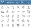 © Lena Palamarchuk - Aviation and airport line icon set. Symbols for planes, pilots, luggage, and flight travel. Perfect for airlines, tourism apps, and transportation design projects.