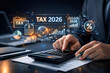 © Passionwith - Taxes 2026 Concept. Businessman Calculating Tax Return. Financial Planning and Accounting Illustration.