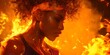 © Margarita Ratatosk - Portrait of an athletic woman in the midst of her strenuous training, surrounded by fire and intense heat. Sport concept for competition. Banner with copy space