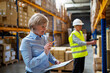 © Halfpoint - Senior woman manager and man worker working in a warehouse.