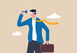© Premium Shop - Unclear target or blind business vision, leadership failure or mistake aiming goal, untrained or uneducated management concept, confused businessman blindfold throwing dart.
