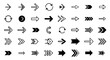 © Karim - Collection of black arrow icons and symbols, including simple pointers, double arrows, circular arrows, and directional indicators, presented in a clean, ordered line icon set on a white background