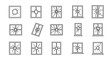 © Karim - Set of minimalistic thin line icons representing various types of broken windows, shattered glass effects, and cracked panes, perfect for web, graphic design, apps, banners, social networks, and