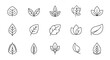 © Samir - Collection of fifteen stylized line art leaf icons, representing nature and organic elements, perfect for logos, branding, and eco-friendly designs, presented on a clean white background for