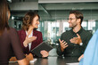© Stock 4 You - Business meeting of busy entrepreneur professional people sitting at table, discussing financial trade planning work strategy. Young manager man and mature woman talking with bank clients in office