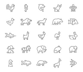 Naklejka na meble Animals icons set. editable line icons, outline, wildlife and nature symbols