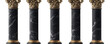 © andreo - rendering 3d of five black and gold marble pillars with intricate royal carvings isolated on white background with clipping path
