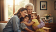 © ArtFocus Studio - Generations of love: Grandmother, mother, and grandchildren sharing a warm, sunlit embrace indoors.