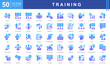 © Dewi Sari - Training icon set featuring practice, workshop, seminar, team building, internship, skills, motivation, instruction, and assessment. Perfect for career development and education projects.