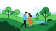 © Fizaa - Couple holding hands in a park romantic outdoor scene with green trees and rolling hills perfect for love and relationship concepts