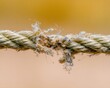 © Breezze - Thick, frayed rope with individual fibers breaking under tension, stretched horizontally with terracotta and lemon soda tones, suitable for concepts of risk management, extreme pressure