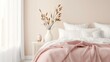 © Alena - Minimal bedroom setup featuring soft blanket and romantic accent decor, showcasing a cozy atmosphere with natural light and inviting textures