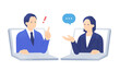 © anna - オンライン相談。アドバイスで課題解決。声をかける女性とひらめく男性のイラスト素材。