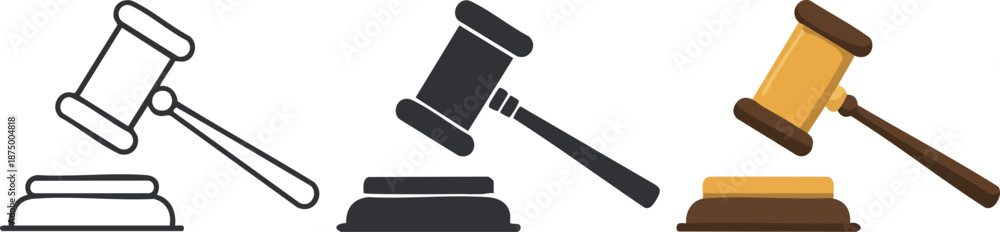 Judicial Gavel and Sound Block Icon Set, Legal Authority and Justice ...