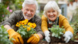 © Umaporn - Senior couple gardening together with joyful expressions, celebrating connection, activity, and a healthy retirement lifestyle outdoors.