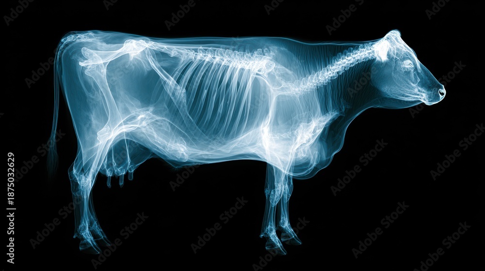 Scientific x-ray image of a cow skeleton used in veterinary medicine ...