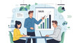 © Akha - Collaborative business meeting with a presenter explaining sales performance data on a chart to a focused team, emphasizing strategic development and market analysis