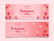 © Dibastudio - Set Valentines Day Pink Banner Set With Hearts, Envelopes, and Elegant Script Greeting
