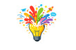 © Angelina - A creative light bulb bursts with vibrant paint and hues, symbolizing a fresh idea and brainstorming concept, displayed on a banner