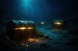 © ArenaPics - A dark, murky underwater scene with three chests of treasure