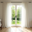 © Aqsa - Elegant French Doors with Sheer White Curtains and Sunny Garden View