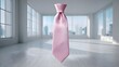 © Maryna - A pink tie is suspended in midair in a room with large windows