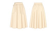 © Gigih - Detailed vector flat sketch of a flowing midi skirt featuring an elastic waistband and unique side tie closure. Ideal for fashion design and apparel
