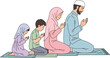 © kusman - Muslim family praying together in a peaceful indoor setting emphasizing faith and spirituality