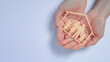 © Piya W. - Hands holding  paper family cutout  symbolizing mental health safe home. Caring protection with love ensures security plus happy life planning