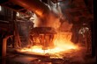 © juliars - Molten metal pouring from a ladle furnace in a hot, smoky industrial environment
