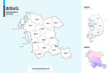  깔끔한 충청남도 윤곽선 지도