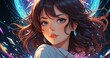 © UnusedPerspective - Ragazza con capelli in movimento e sfondo manga e colorato