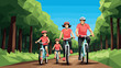 © Ophelia - Family biking adventure in low poly forest nature scene with bright colors