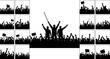© Goutom - Silhouette protest illustration with raised fists, flags, and crowd scenes showing activism, unity, leadership, and collective action in dynamic black and white vector art