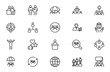 © Iconfly - Community line icon set. People, hands, hearts, cooperation, and social connections drawn in unifying minimalist style. Thin outline icons pack. Vector illustration