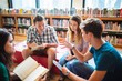© Rawpixel.com - Group of young adults in a library, discussing books. Diverse group, engaged in conversation, surrounded by shelves of books, sitting on a red couch. Diverse high school students at library.