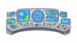 © Selimut - Futuristic control console with screens showing global data and graphs