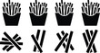 © Miss - French fries silhouette icon set, fast food potato chips collection, black and white snack symbols, vector illustration design