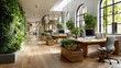 © Natalya - Modern eco-friendly office with indoor plants and wooden furniture for sustainable workspace design