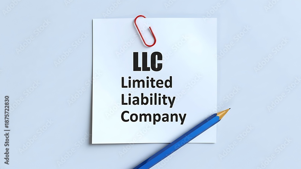 Llc. Text Limited Liability Company (LLC) text on white paper attached with red ...