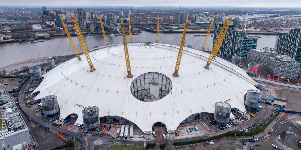 LONDON, UK - JANUARY 7, 2026 - Aerial view of the O2 Arena in North ...