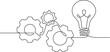 © Zuhaib - Continuous Line Drawing of Gears Connected to a Bright Idea Lightbulb. light bulb with gear One line draw.
