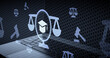 © sh99 - Derecho educativo y legislación escolar concepto de normativas académicas y balanza de justicia digital