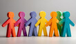© Oleksiy - Cooperative community cultural wooden person A row colorful person cutout holding hand to convey and inclusion upbeat and hopeful tone